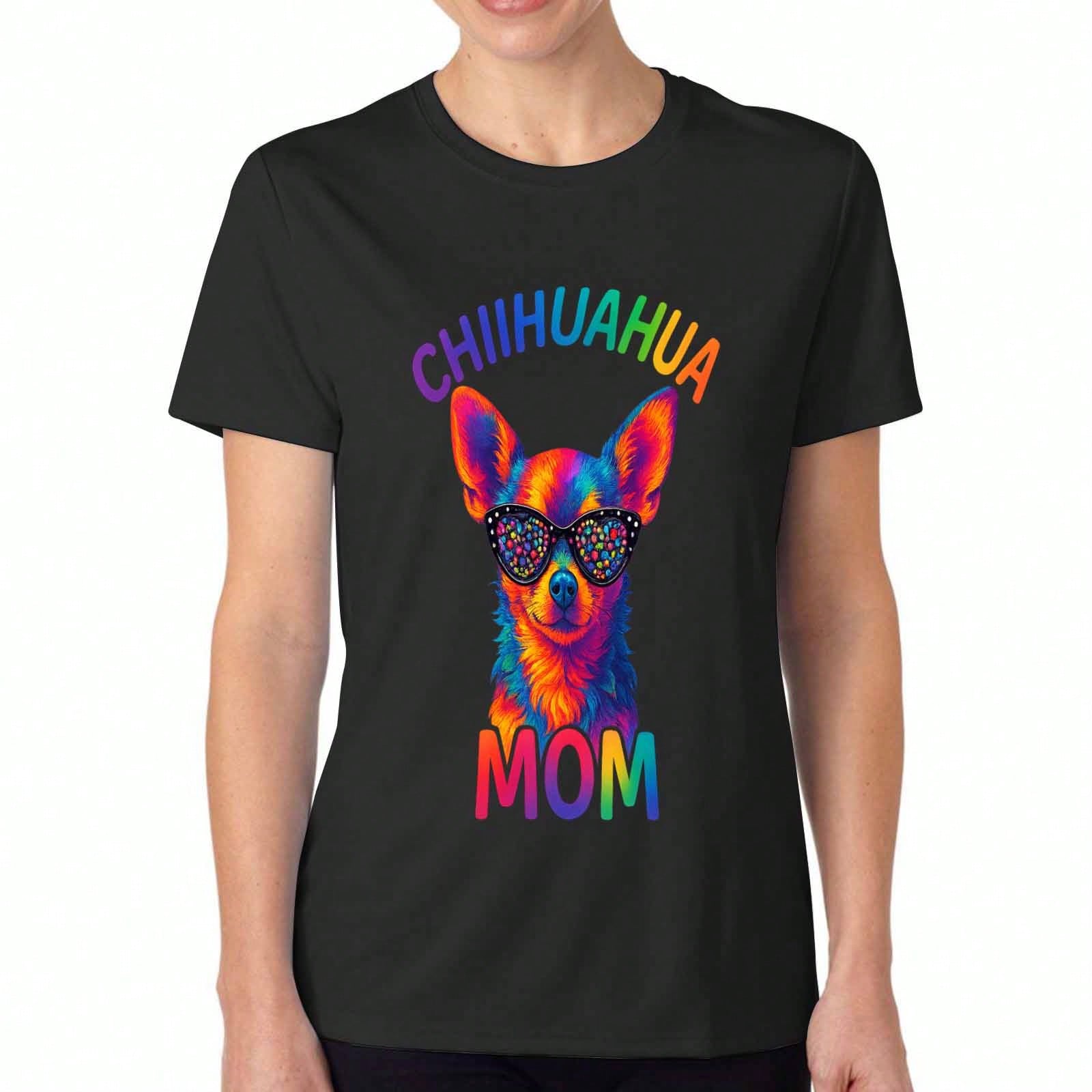 Rainbow Chihuahua Mom unisex Cotton T Shirt, Premium Cotton Graphic, Durable, Casual Fashion. Funny Chihuahua With Sunglasses Print,Perfect Gift For D S разноцветный