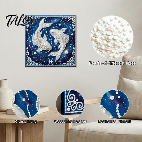 Rhinestone Art Set DIY Faux Pearl Painting Kit, 12 Constellation for Handmade Fake Adults Beginners, Wooden Frame Wall Decoration Crafts