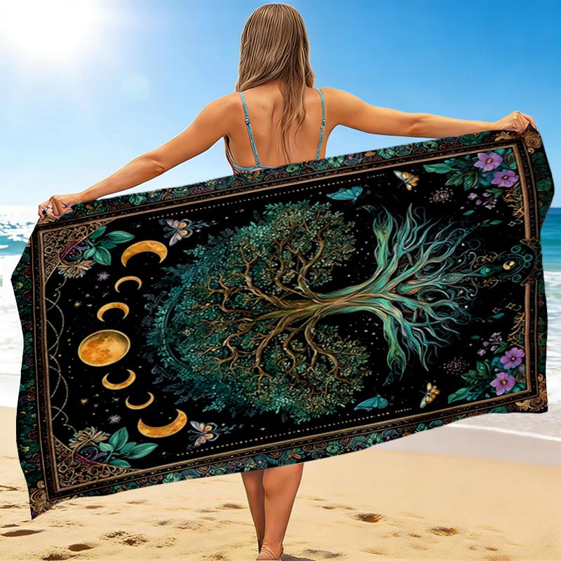 1Pc Tree Life Moon Phases Beach Towel, Quick Dry, Multi-Use for Beach Pool Gym Yoga Home Travel, Christmas, Halloween, Xmas Gift S929455