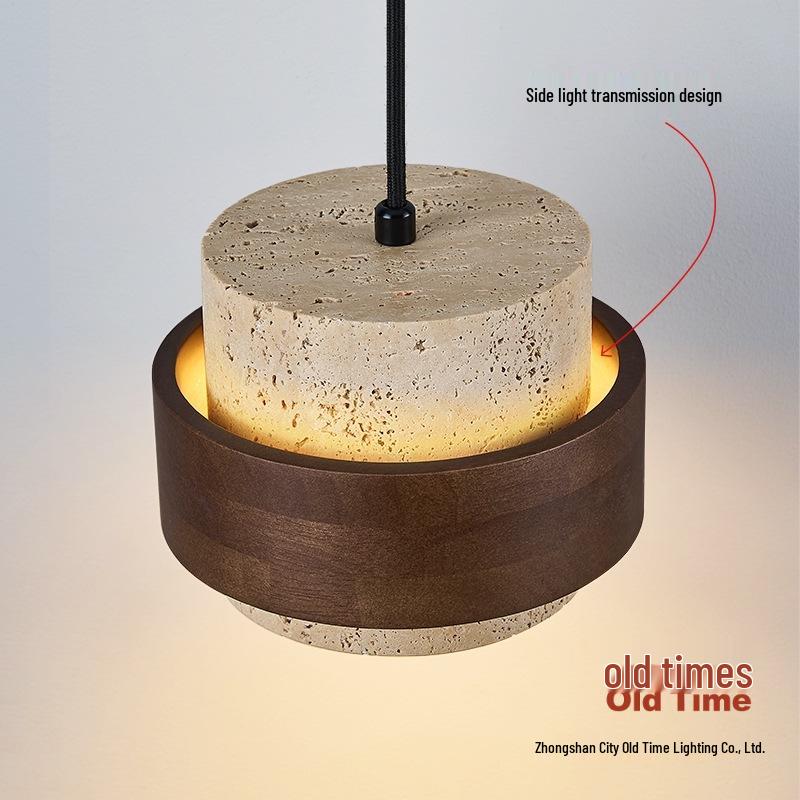 Vintage Yellow Travertine Wabi-Sabi Style Bedside Pendant Light for Bedroom, Bar, or Study