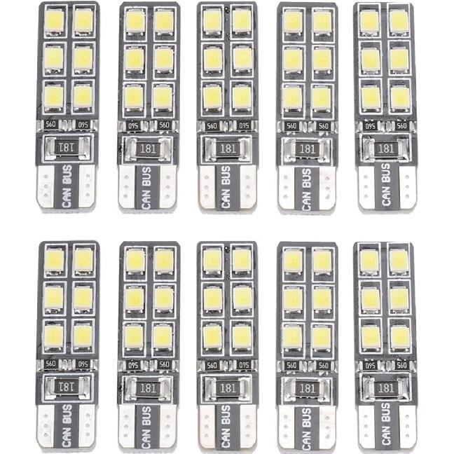 10PCS LED Lights,T10 W5W CANBUS T10 LED 12SMD 2835 Led Error Free 12V Car Light Source Wedge Led Rear Lamp Parking Light Replacement Bulbs