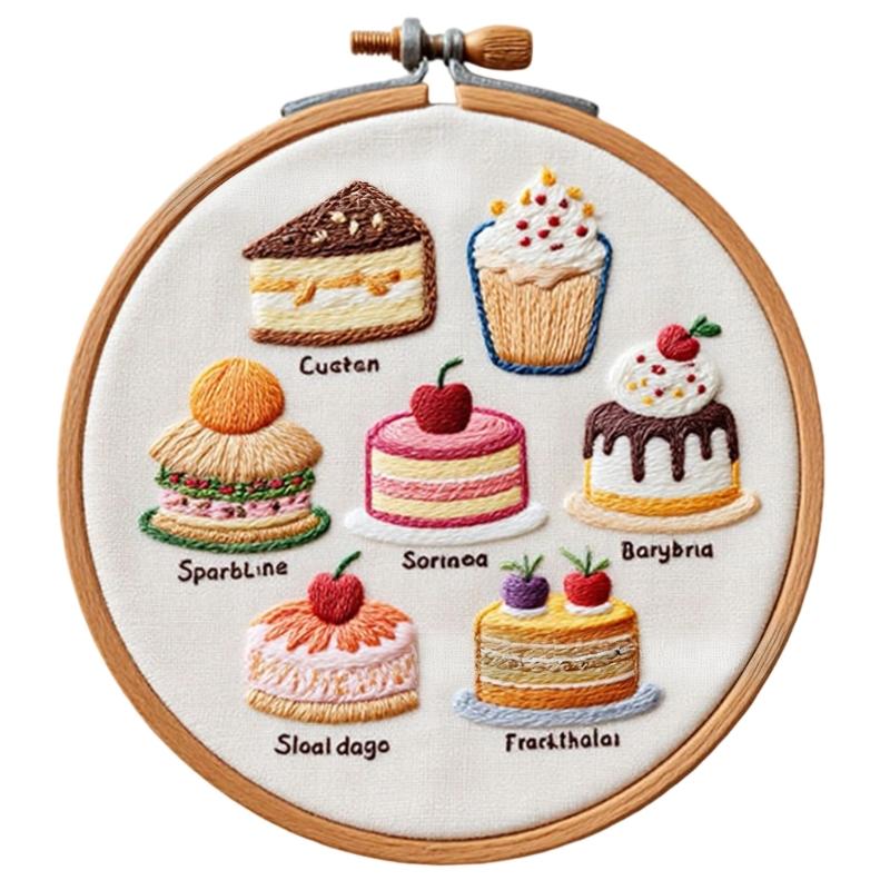 Cake Dessert Theme Embroidery Set with Embroidery Hoop and Instructions Beginner Embroidery Craft Set for Art Craft