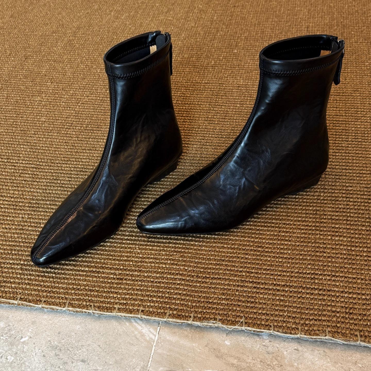 Women s Boots 2026 Spring and Autumn French Style Korean Flat Bare Boots Versatile Short Boots Women s Pointed Boots 34 чёрный