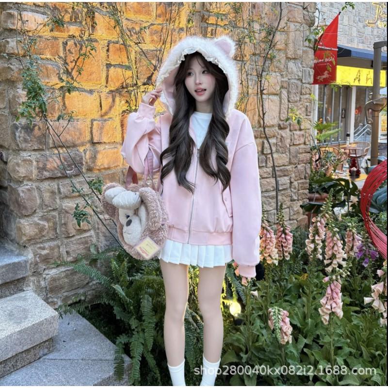2026 Hooded Oversized Cardigan Sweater Women Men Korean Sweet Style Zipper Front Lightweight Casual Outerwear In