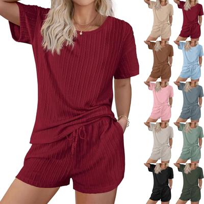 Dam Casual, Moderiktig, Sexig, Bekväm, Andningsbar Och Sval Enfärgad Kortärmad Shorts Set
