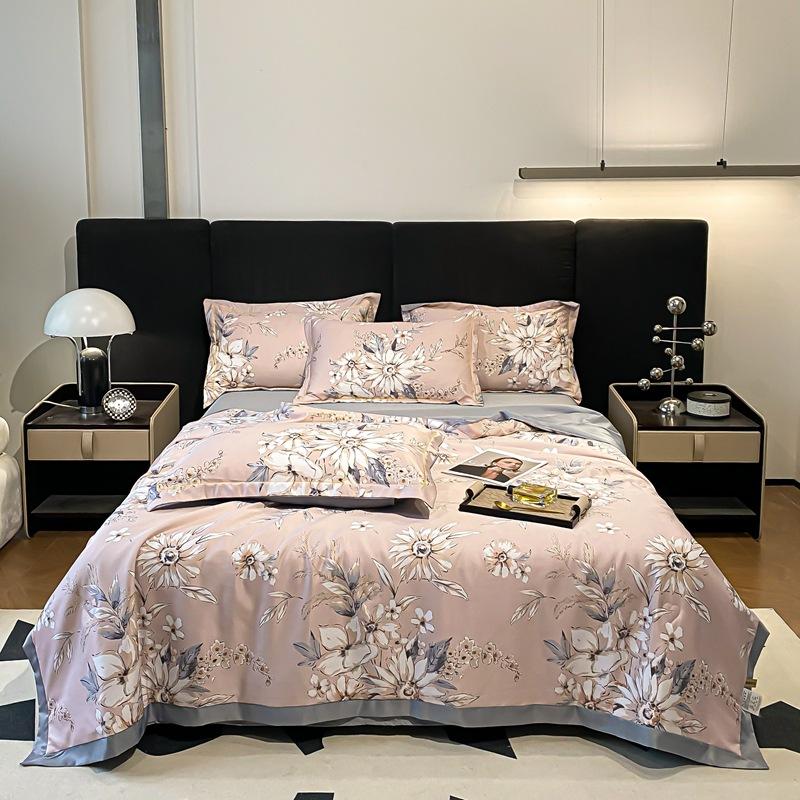 Piumone Estivo Sottile 4 pezzi Tessili per la Casa Lusso Leggero Coperta Estiva Fresca Taglia Queen Piumone per Aria Condizionata Set Lenzuolo Federe