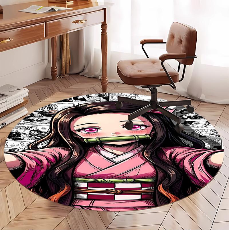 Demon Slayer Pattern Round Rug, Indoor/Outdoor Mat, for Picnic, Gameroom, Bedroom, Office, Living Room, Home Decor Carpet, Birthday Gift