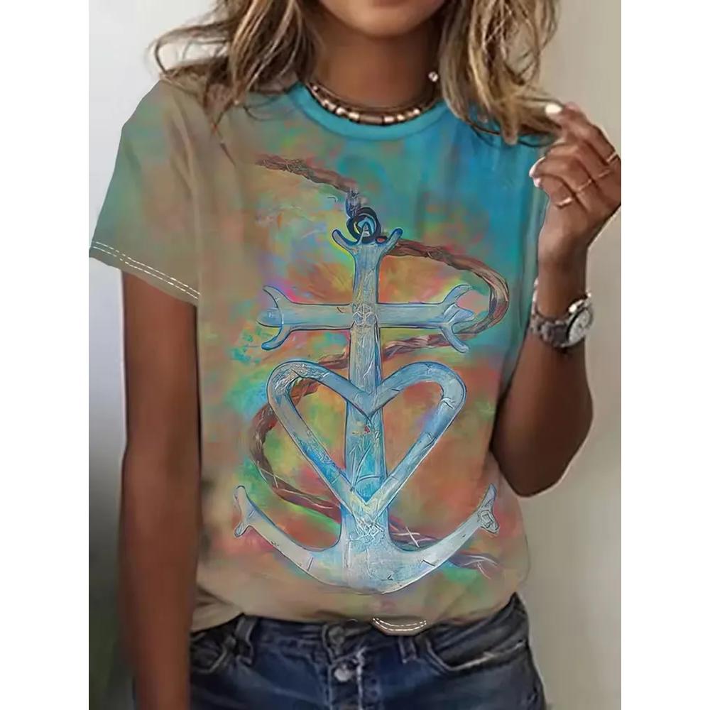 Bequemes gestreiftes bedrucktes Oberteil Mode Vielseitige Damen Kurzarm Freizeit locker T-Shirts Damen