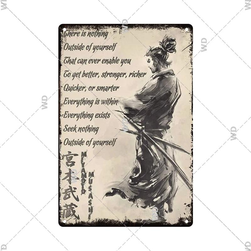 Retro-Kunst im japanischen Stil, Vintage-Samurai-Poster, Blechschild, dekorative Metalltafel, Wandplatte, Schilder, Wohnzimmer, Schlafzimmer, Heimdekoration