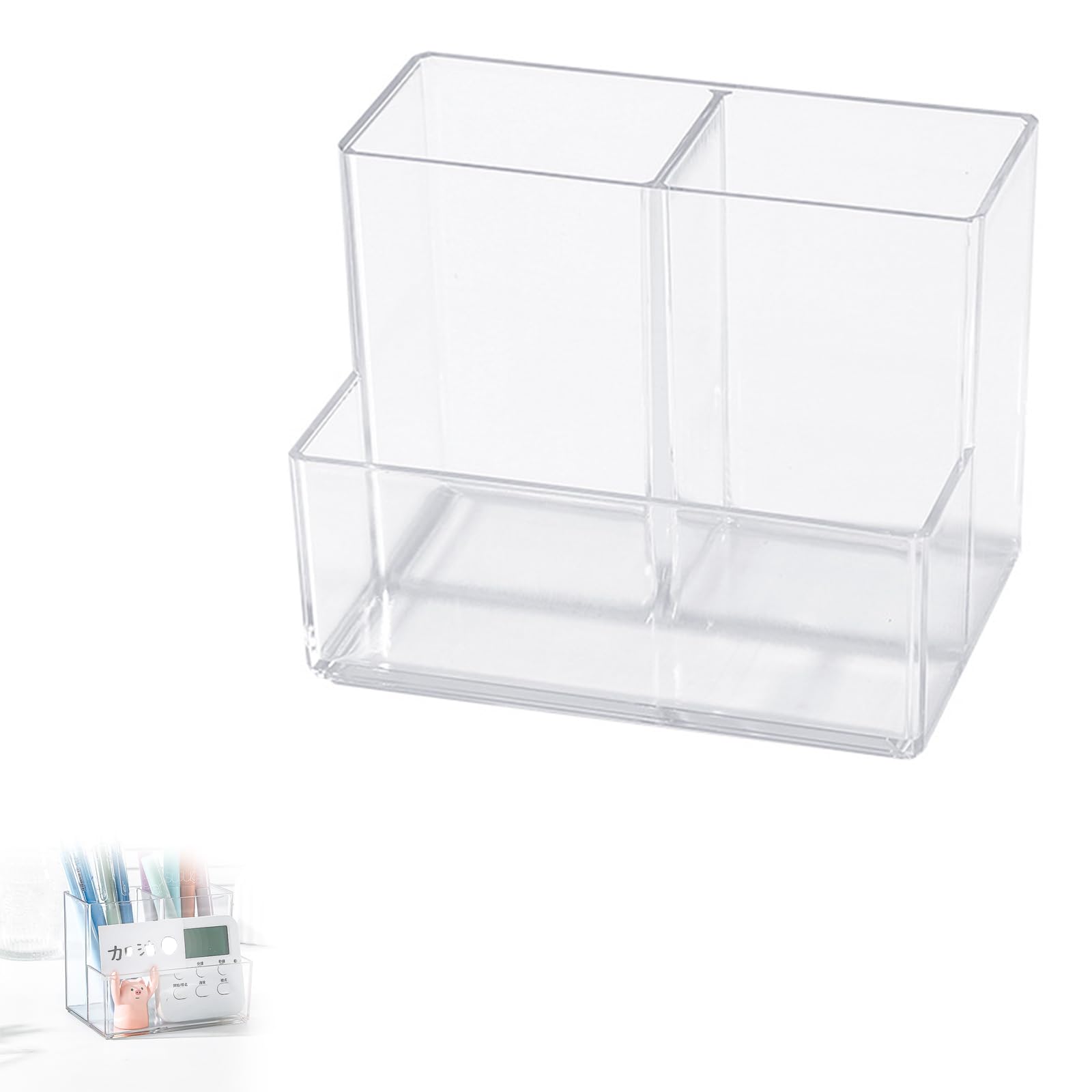 Mirhua Transparent Pen Holder Stylish Pen Holder for Organizing Stylish Magnetic Pen Pen Acrylic Stand for Small and Makeup Brushes 3-Compartment