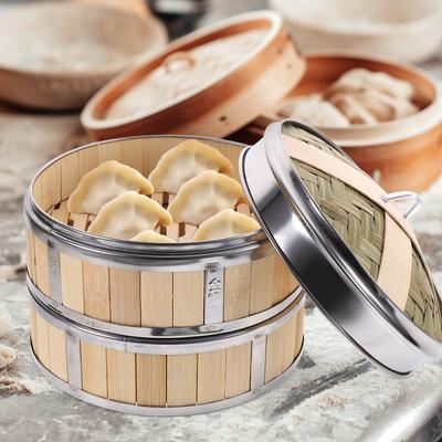 1Set Stainless Steel Bamboo Steamer Basket Multi-Layer Kitchen Steamer for Cooking Vegetables Dumplings Meat Food