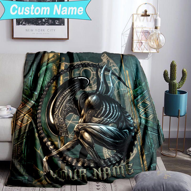 Custom Name Blanket Alien Artwork Blanket Bedding Blanket for Travel, Camping, Living Rooms, Offices, Sofas, Fan Christmas gift