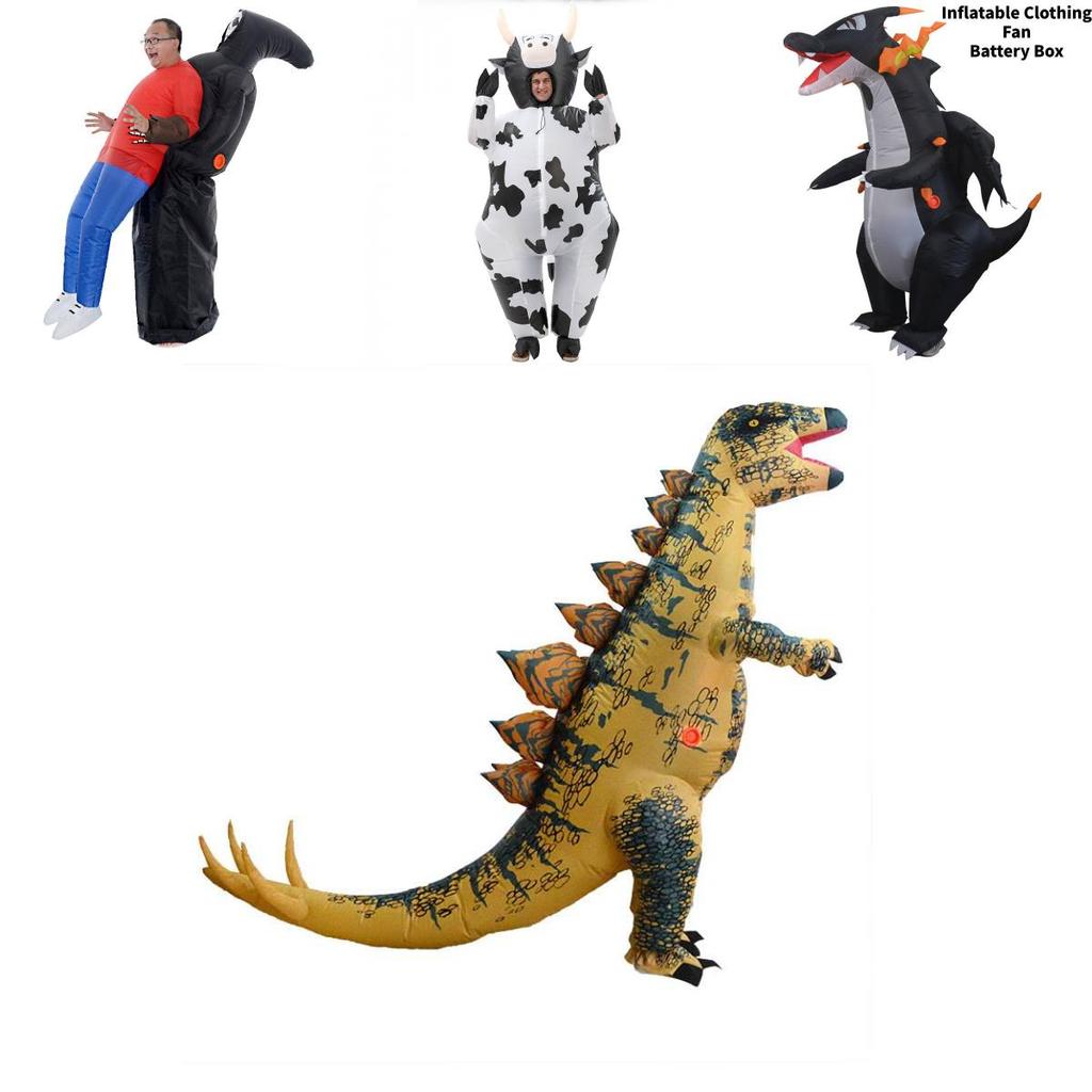 Costume gonfiabile da dinosauro per festa di Halloween con design a batteria per adulti e bambini