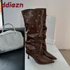 Fashion Modern Women Knee High Boots With Heels Shoes Fashion Pointed Toe Party Ladies Long Boots Slip On Shoes Female Pumps
