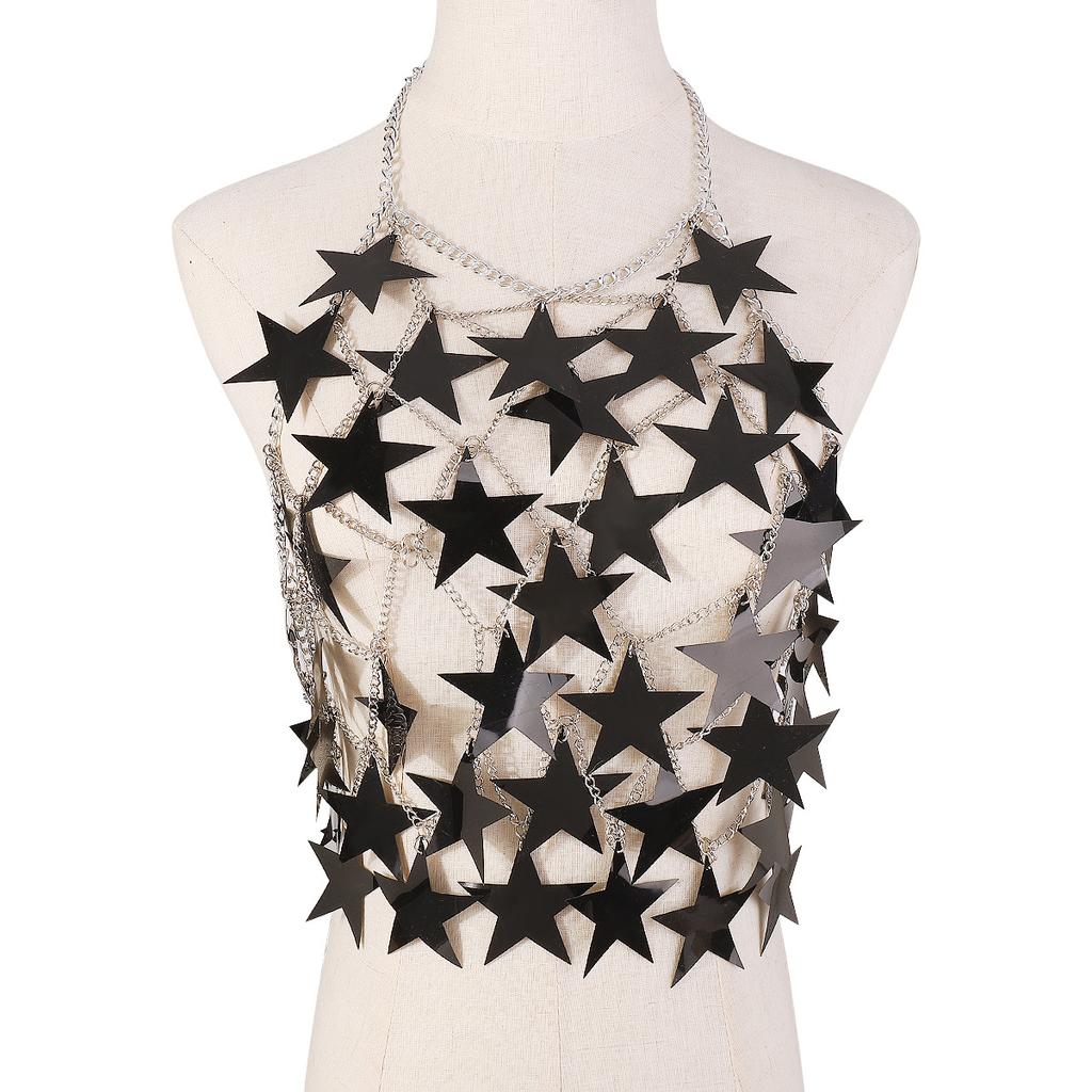 Exaggerated Star Sequins Splicing Chest Ornaments Sexy Creative Street Shot Hollow Chain Neck Body Chain