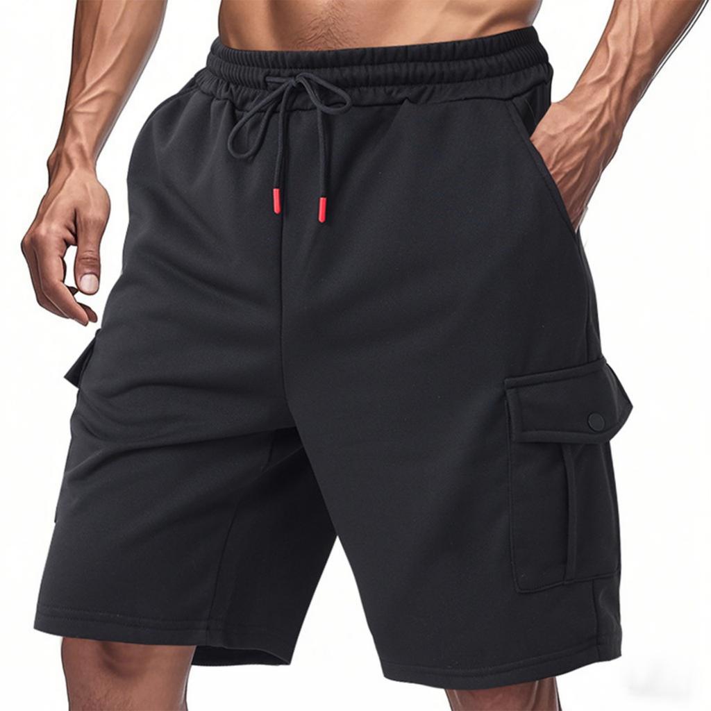 Men's Casual -color Sportswear Shorts, Men's Multi-pocket Drawstring Shorts