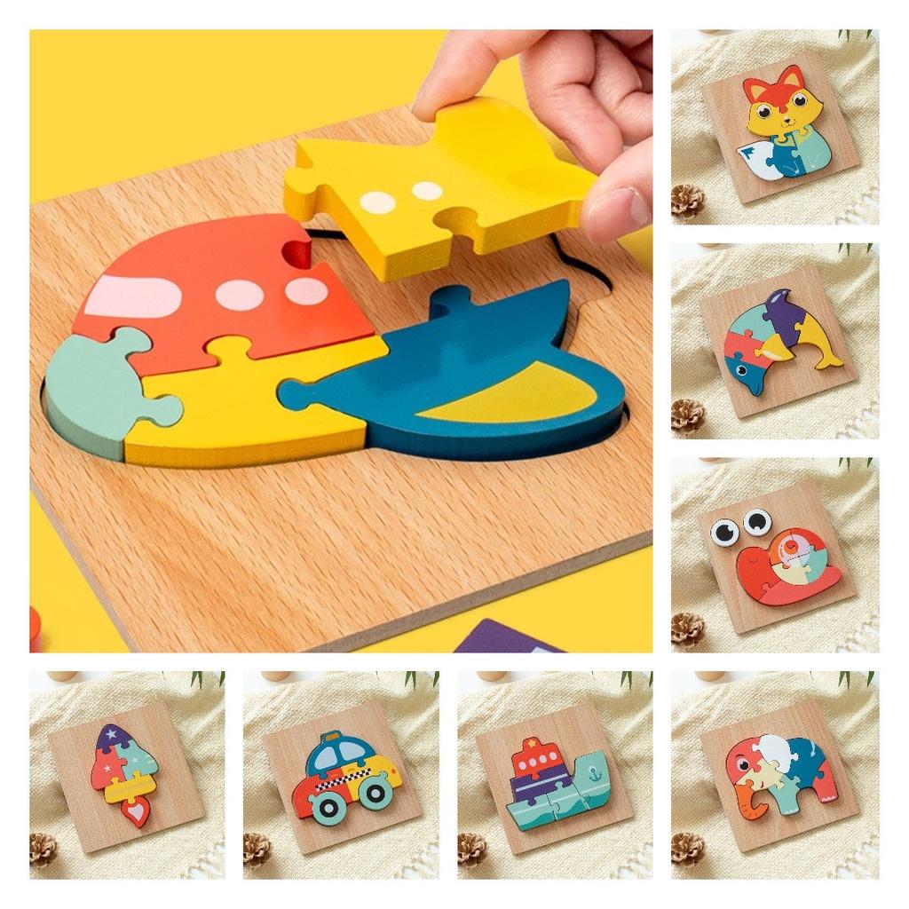 Wooden 3d Puzzle Cognitive Animal Traffic Shapes Matching Blocks For Early Education