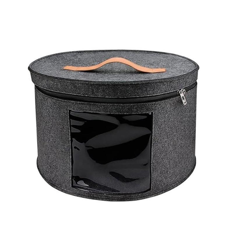 Hat Storage Box Dustproof Case Household Round Felt Storage Hats Bucket Clothes Organizers With Zippered Lid Travel Bags