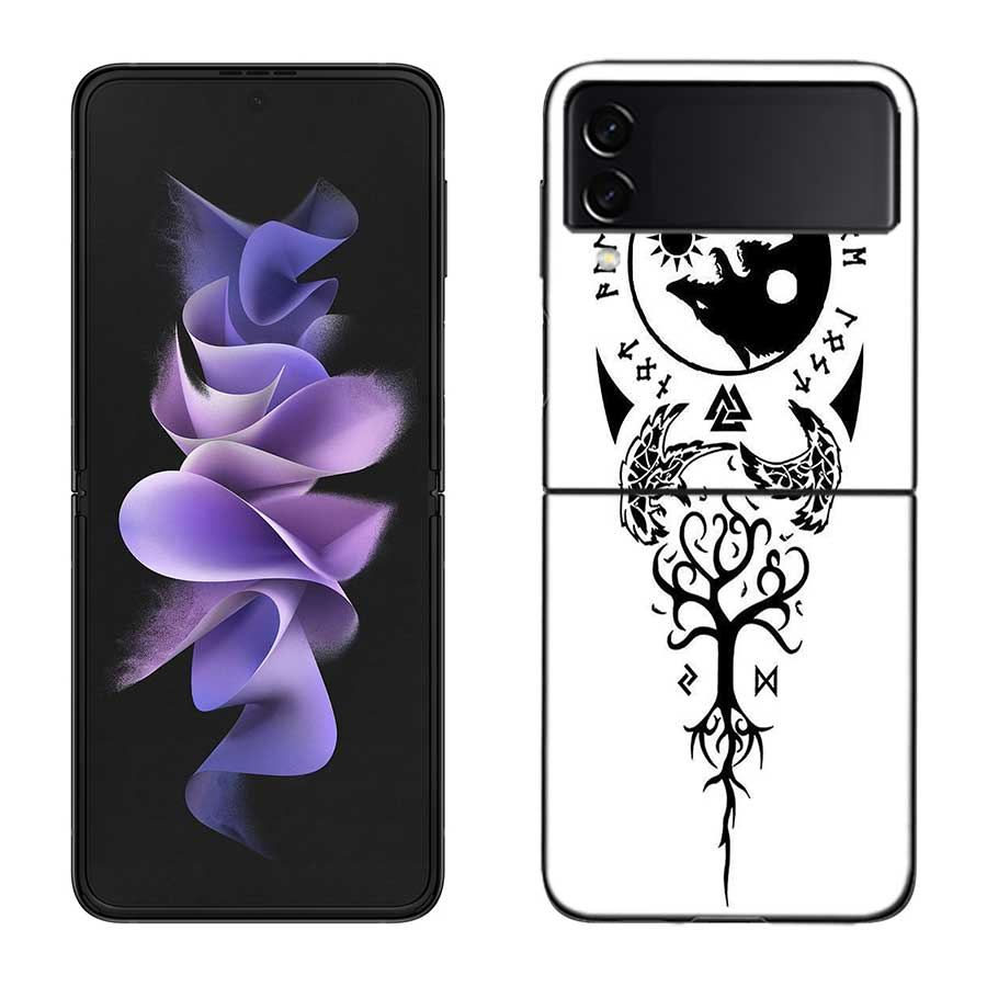 Nordic Norse Phone Case For Samsung Z Flip 7 6 5G Galaxy Z Flip 5 4 3 Black Hard Cell Cover Luxury PC Shell Coque