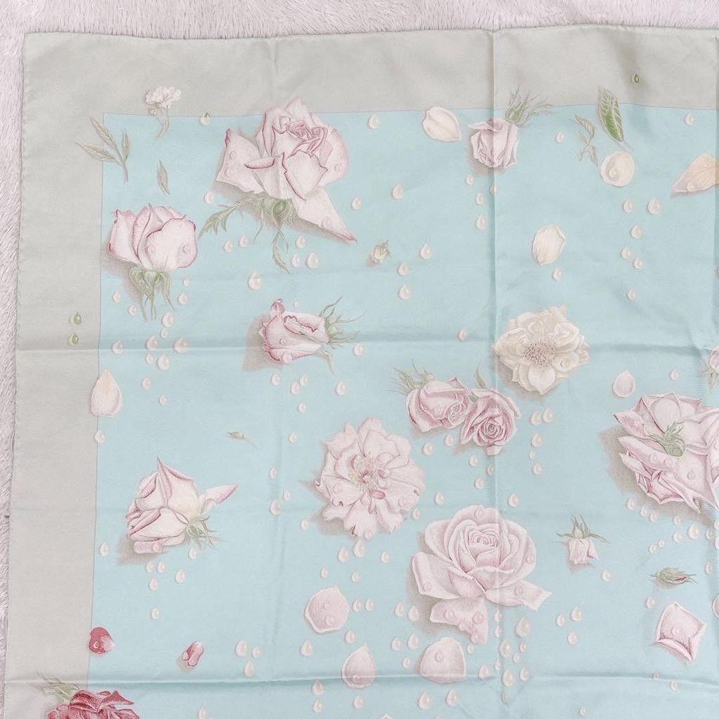 Used HERMES Hermes Carre 90 Rose de Roses Rose Drop Silk Scarf
