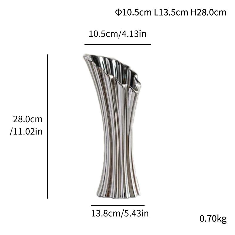 Special-Shaped Striped Ceramic Vase, Simple Flower Insert, High-End Sense, Versatile Home Soft Decoration, Light Luxury Creative Ornament