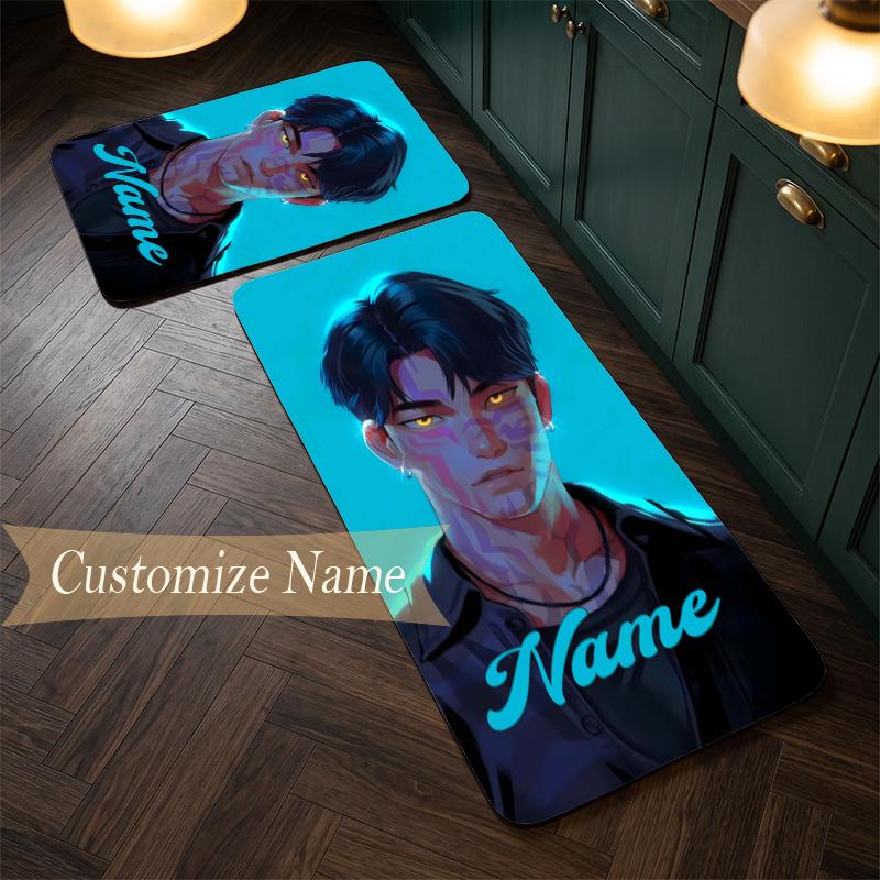 jinu (28) Customize Name Flannel Kitchen Mat Soft Non-Slip Kitchen Floor Runner Rug for Home Kitchen Decor