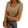 YYFS Moda feminina casual verão primavera cor sólida estampa manga curta gola em U blusas e camisas