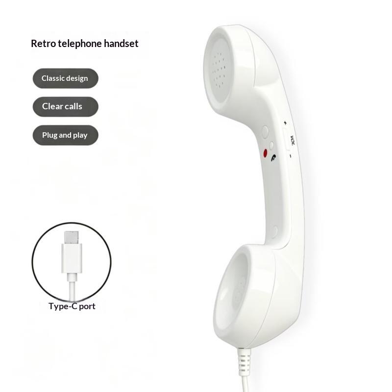 Type C Vintage Phone Handset Receiver Mic Speaker Clear Sound for Online Course Home Office Mobile Calls