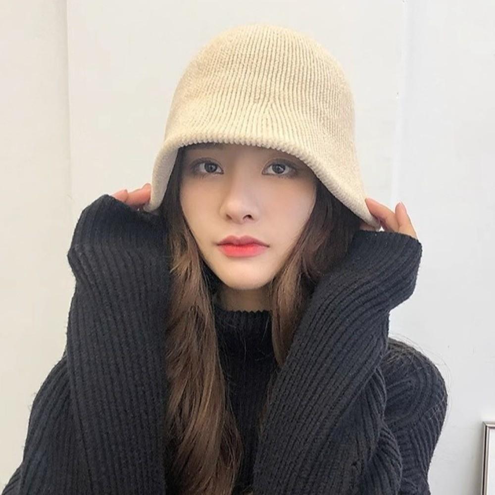 Solid Color Women Panama Cap Chenille Bucket Hat Elegant Knitted Fisherman Hat  Outdoor