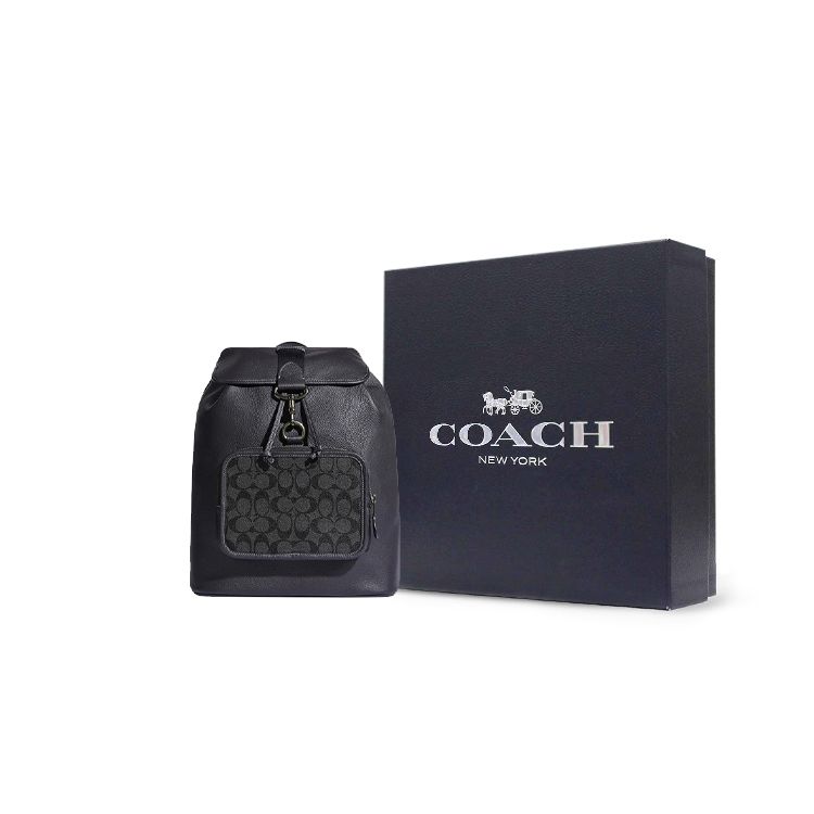 Coach Sullivan 30 Adjustable Shoulder Strap Coated Canvas Pebble Leather Backpack Men Backpack Black C9864-QBO3I