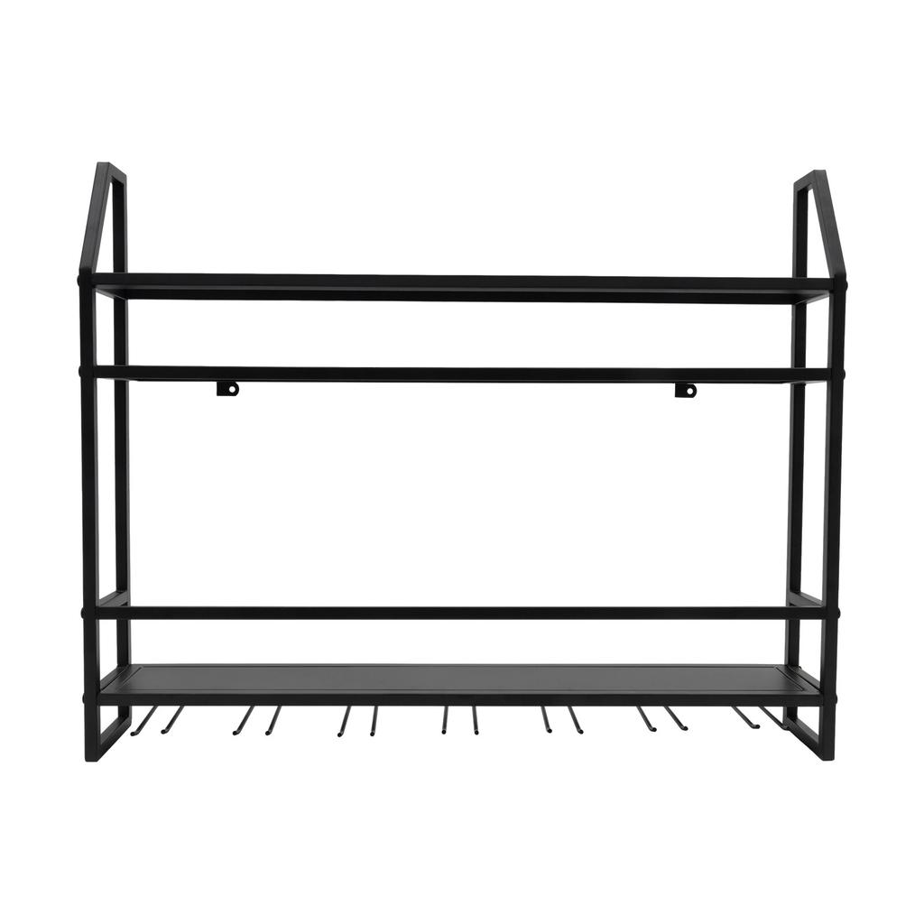 Wall Mounted Wine Rack – Industrial Style 2-Tier Storage Organizer for Bottles & Goblets