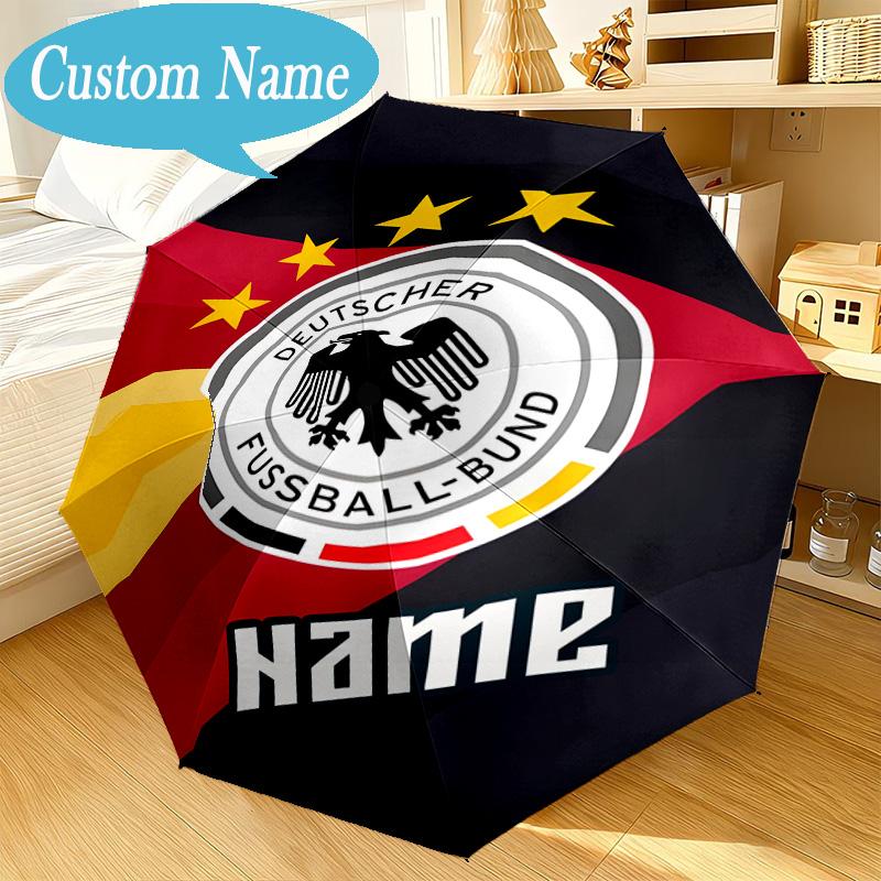 Custom Name Umbrella German Football Badge Emblem Umbrella 8-Frame for Travel, Camping, Casual Lightweight Portable, Essential for Family Gifts