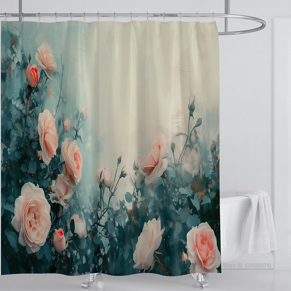 Rose Flower Shower Curtain Waterproof Shower Curtain Polyester Fabric 3D Printed Curtain Bathroom Decoration With Hook