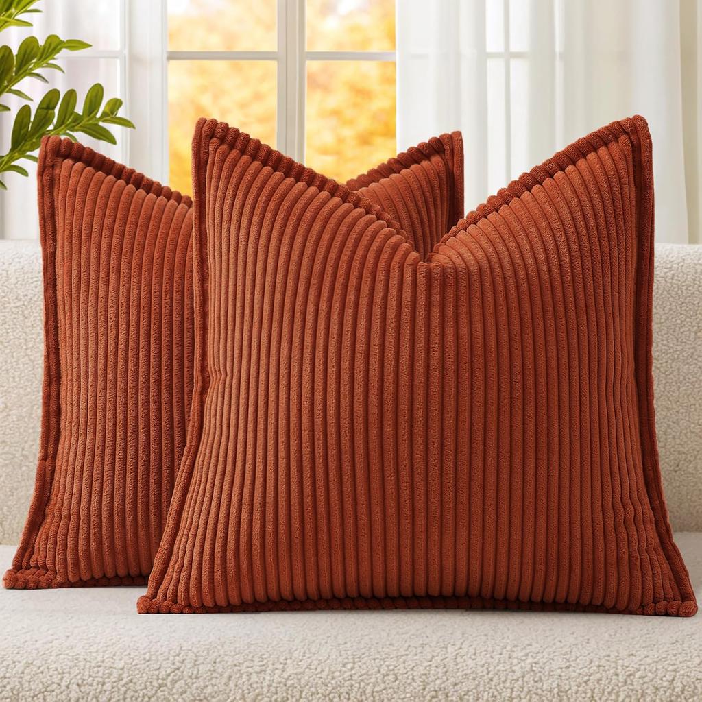 Green Corduroy Throw Pillow Covers 18x18 Inch Striped Decor Pillowcase for Living Room Bed Soft Couch Cushion Cover for Sofa
