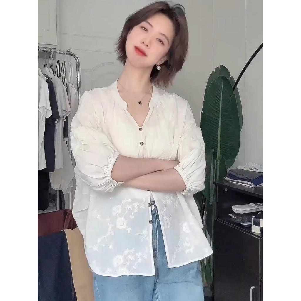 Elegant Embroidered Summer 2025 Women's Seven-Sleeve Top