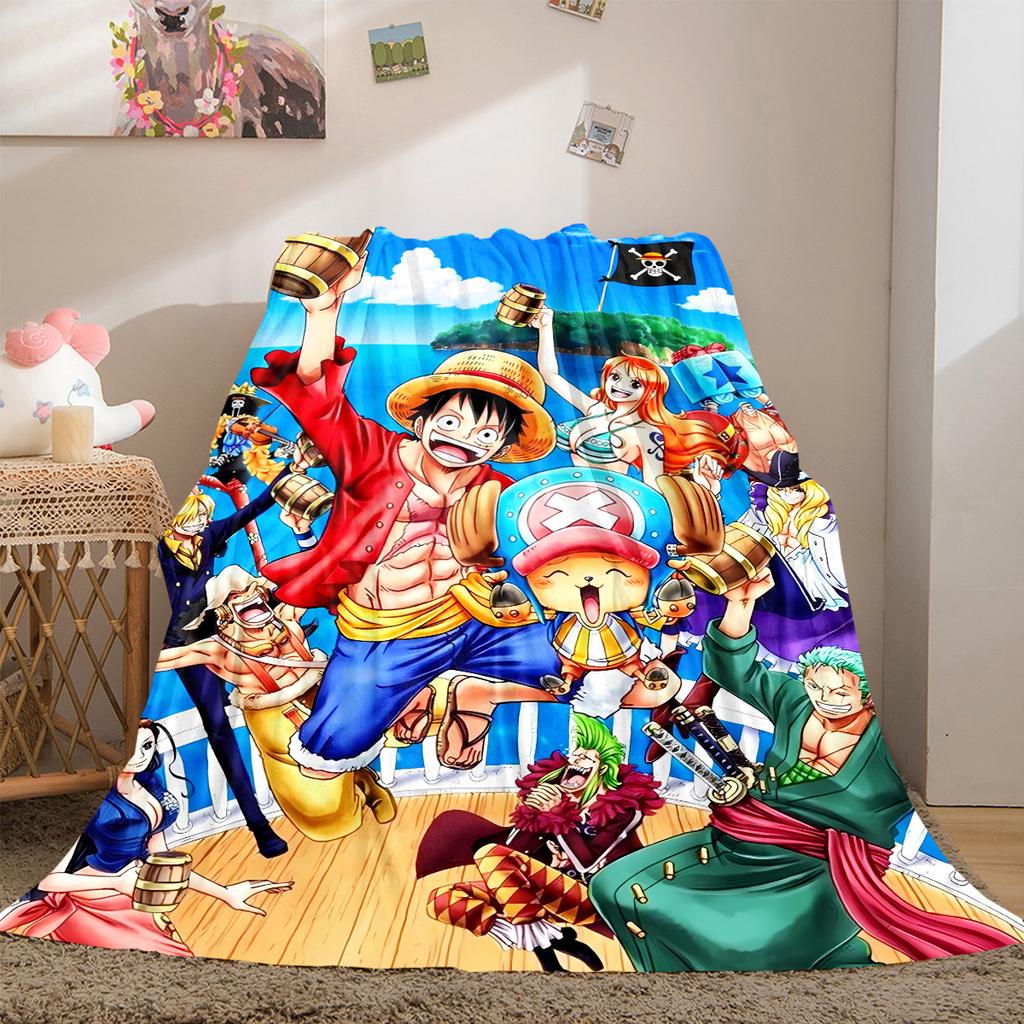 One Piece Anime Puzzle Print Blanket Warm Comfortable Flannel Cover For Bedrooms, Sofas, Beds, Chairs LXR147