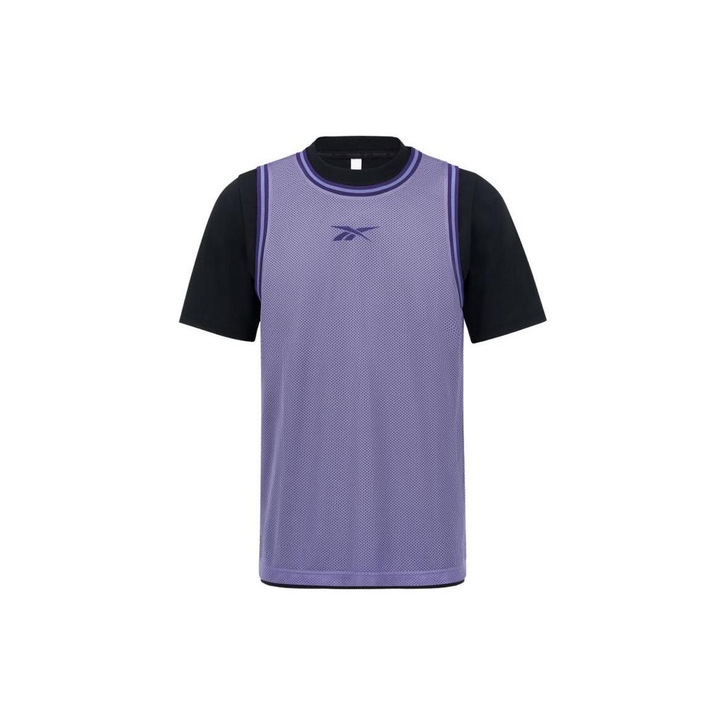 Reebok Hoop 2 In 1 Vest Color Block Knitted Short Sleeve T-Shirt Unisex Tops Purple 23RCS423UGP0