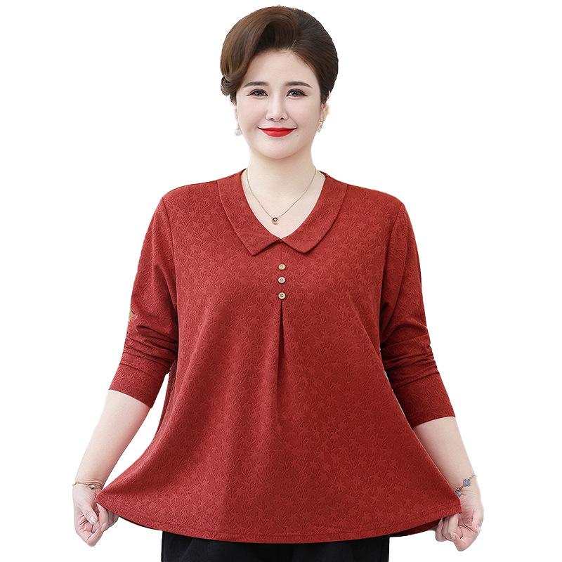 Plusstorlek Vår & Höst T-shirt för Medelålders Kvinnor - Lös Passform, Trendig, Mage-Döljande Mormor Topp