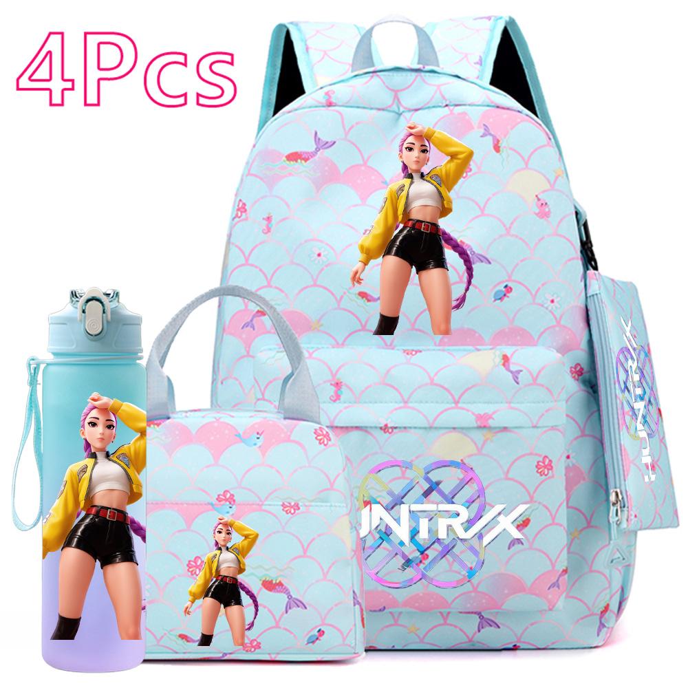 4Pcs/set Anime Cute Printed Backpack Large Capacity Bookbag HandBag Case Bag with 750ml Water Bottler Boy Girl SchoolBag Waterproof Mochila