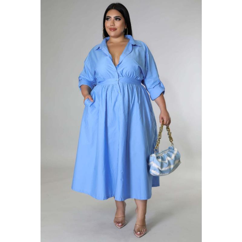 Платье-рубашка большого размера для женщин с длинным рукавом — фото 8