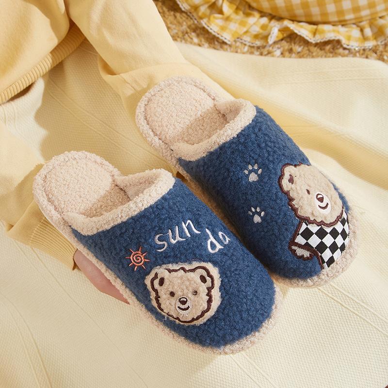 

2025 новые тапочки с героями мультфильмов для всей семьи, детская обувь с милым медведем, теплая бесшумная швабра для пола, хлопковая обувь для родителей и детей 30-31 темно-синий
