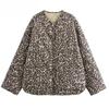 Parkas Leopard Print Prošívaná bunda Dámské Vintage Vycpávky s dlouhým rukávem Teplý Zimní Dámský Kabát Krátká vycpaná bunda na zip