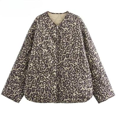 Parkas Leopard Print Prošívaná bunda Dámské Vintage Vycpávky s dlouhým rukávem Teplý Zimní Dámský Kabát Krátká vycpaná bunda na zip