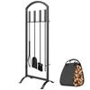 Fireplace Set, 6-Piece, Log Bag, Brush, Shovel, Poker, Tongs, Stand, 30 x 22 x 86 cm, Black