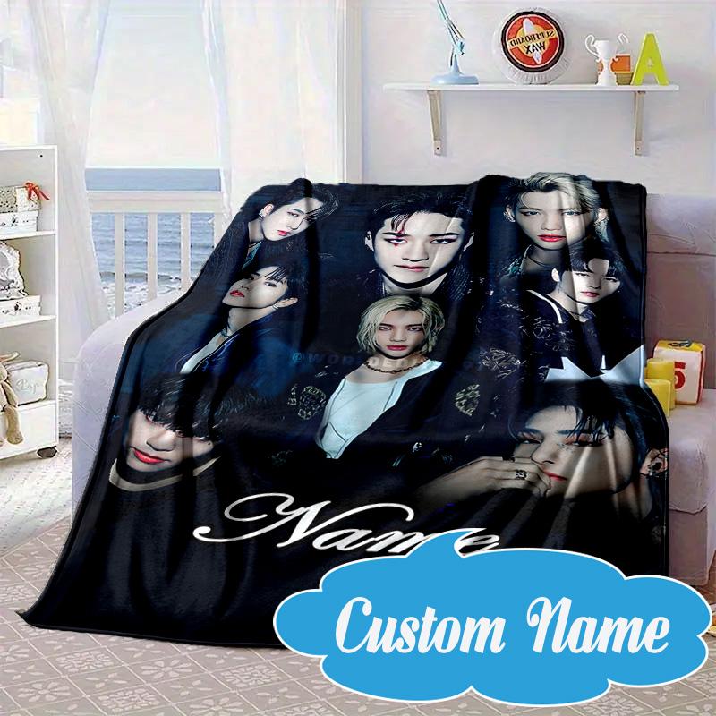 Custom Name K-pop stray Style Collective Blanket bed sofa Blanket Flannel Blanket for Camping, Hiking, Picnic Essentials,gift for Fan family