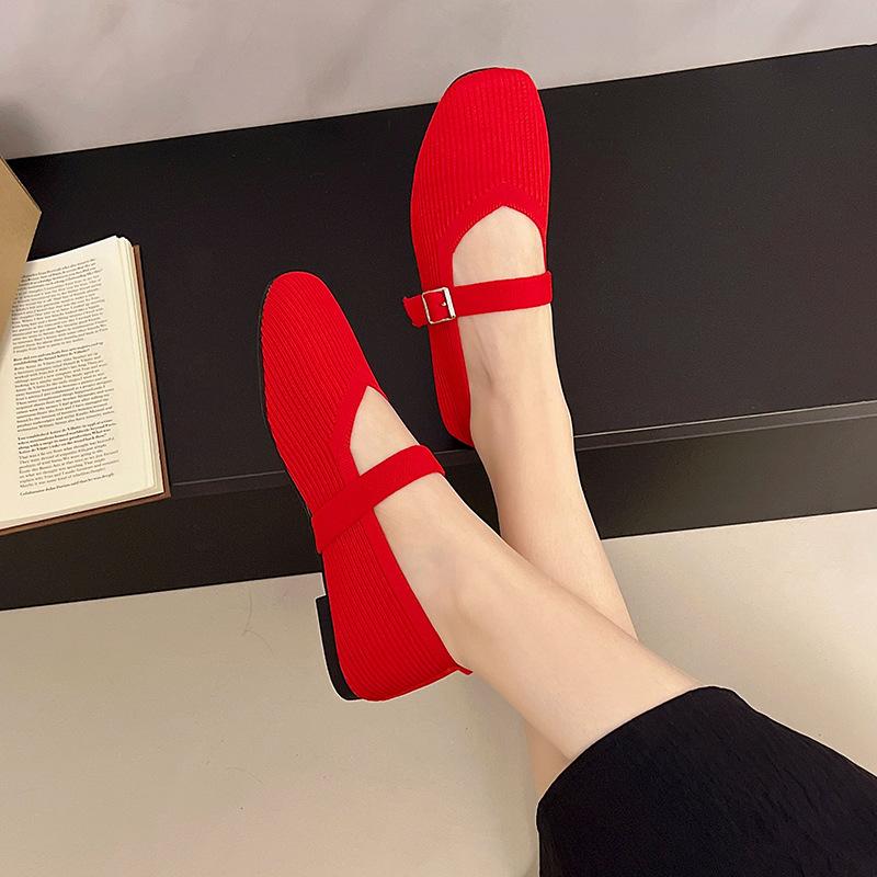 Daily Comfortable Simple Classic Solid Color Flat-soled Knitted Shoes Soft Sole One Pedal Single Shoes Women