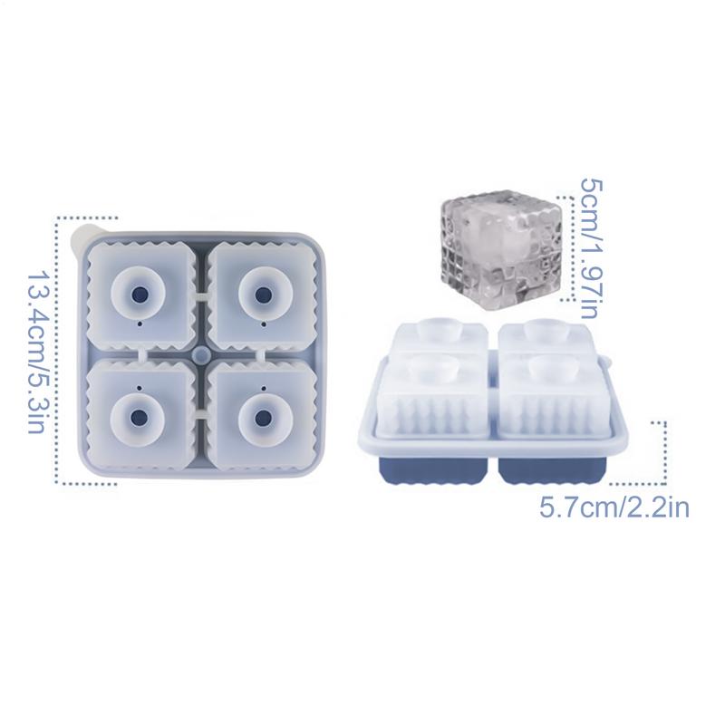 Ice Tray Silicone 4-Cavity Silicone Square Chilling Cube Maker Tray Portable Non-Stick Ice Maker Mold With Funnel Lid For