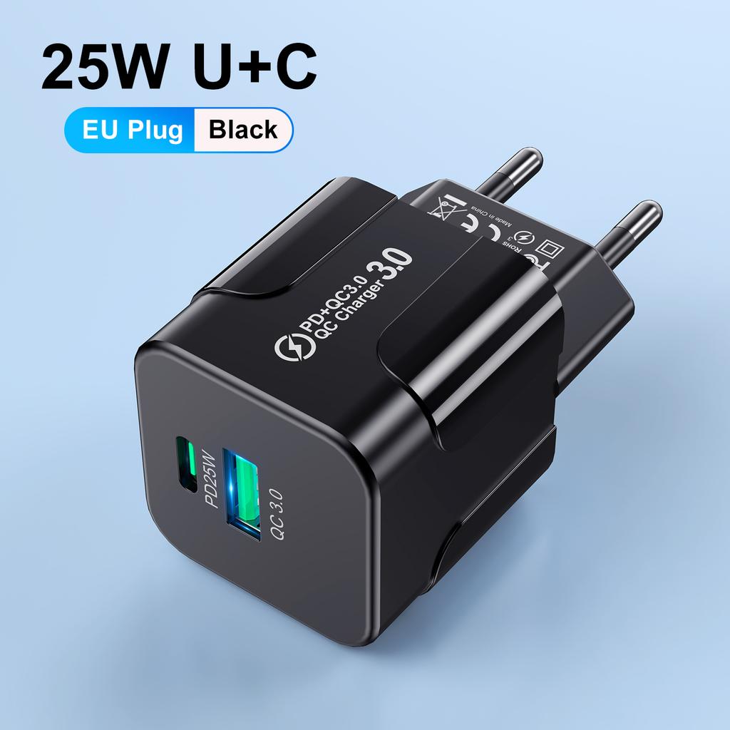 PD 25W USB C Fast Charger for iPhone 15 Pro Max Xiaomi 14 Oneplus KR EU US Mini 2 Ports Travel Plug Phone Fast Charging Adapter