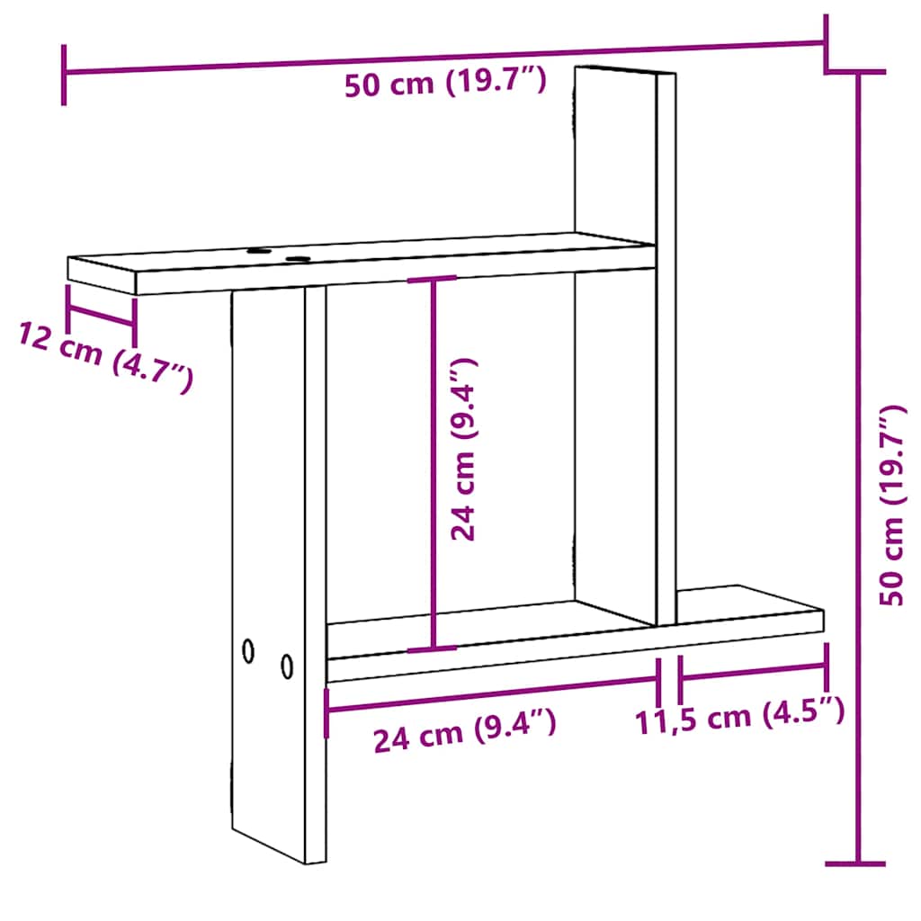 Wall Shelves 2 pcs Smoked Oak 50 x 12 x 50 cm Wood Based Material