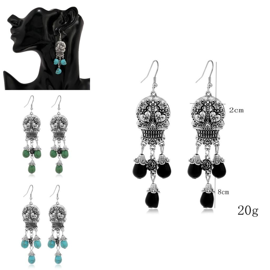 Punk Skull Pendant Earrings In Alloy With Water Drop Design For Gothic Fashion